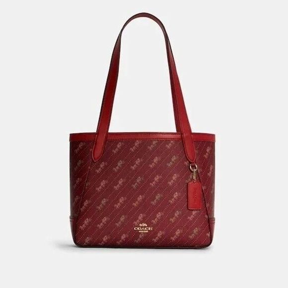 Coach Horse and Carriage Tote 27 Dot Print Coated Canvas Deep Red Large Bag - Picture 1 of 5